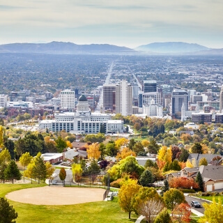 Vista aérea del centro de Salt Lake City, Utah